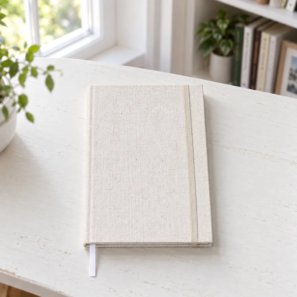 Plain natural-cloth journal with elastic closure