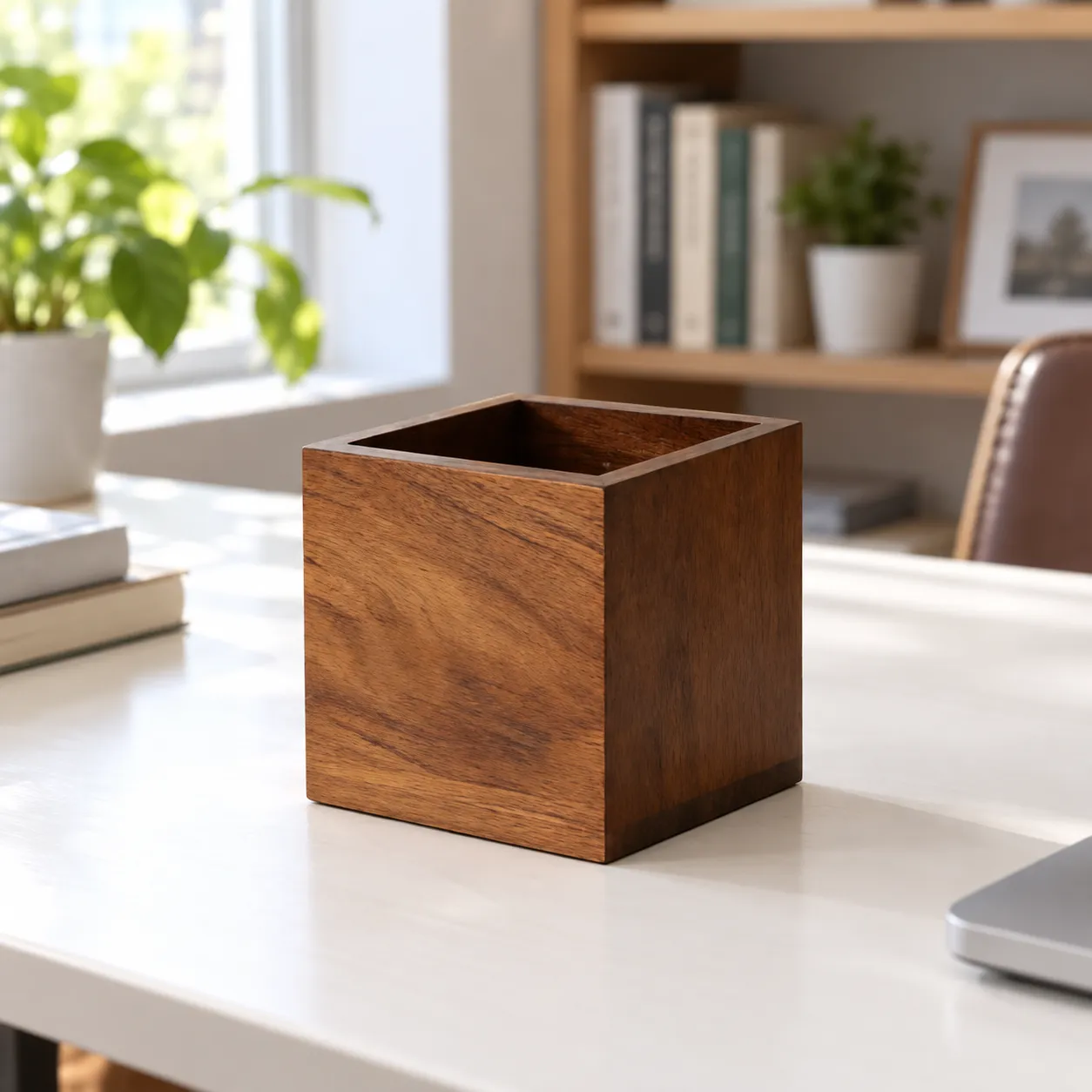 Unlettered 9 cm wooden desk holder with one open compartment